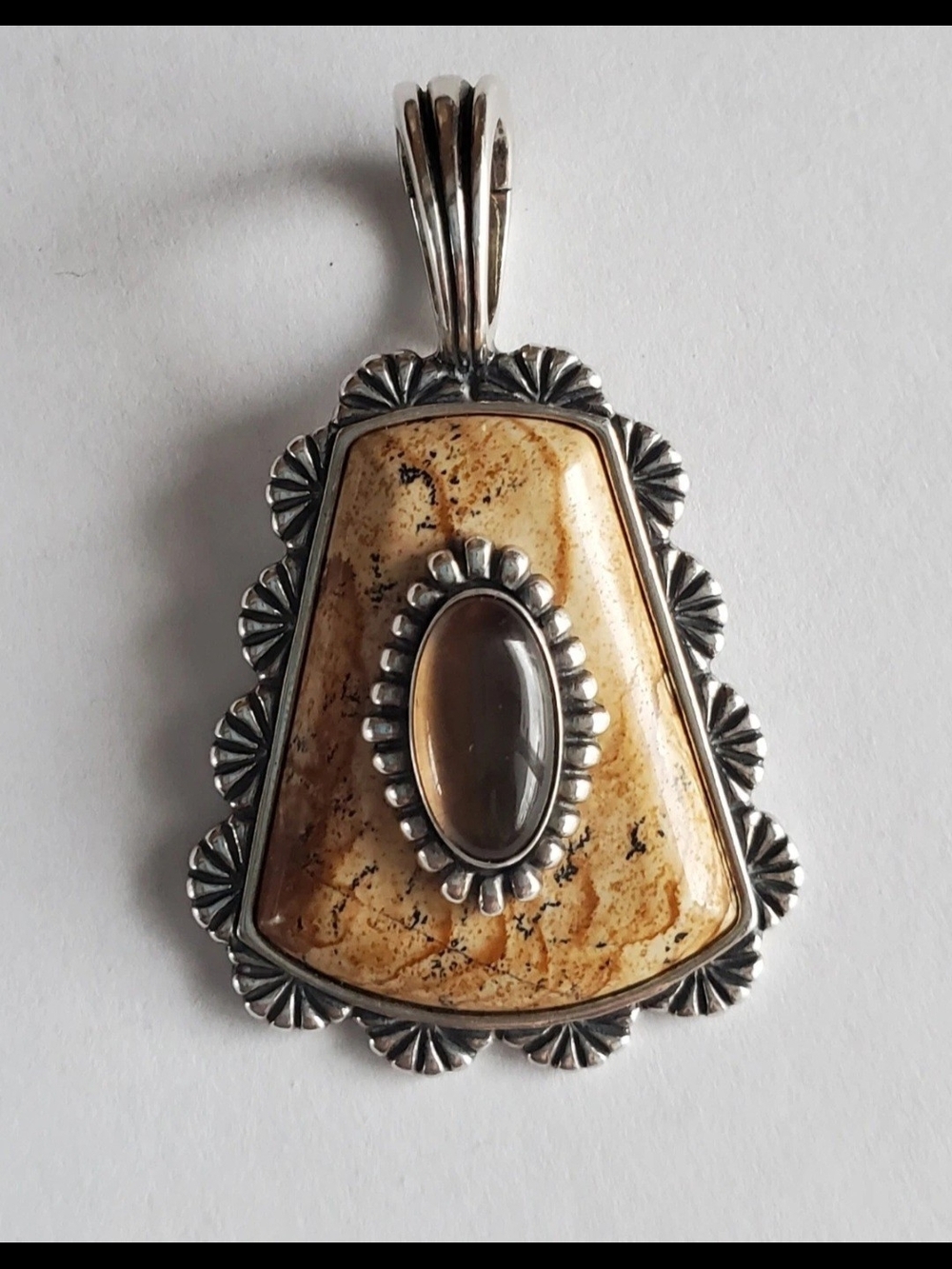 American West Sterling Silver Jasper Gemstone Enhancer w/Tigers Eye Gemstone.